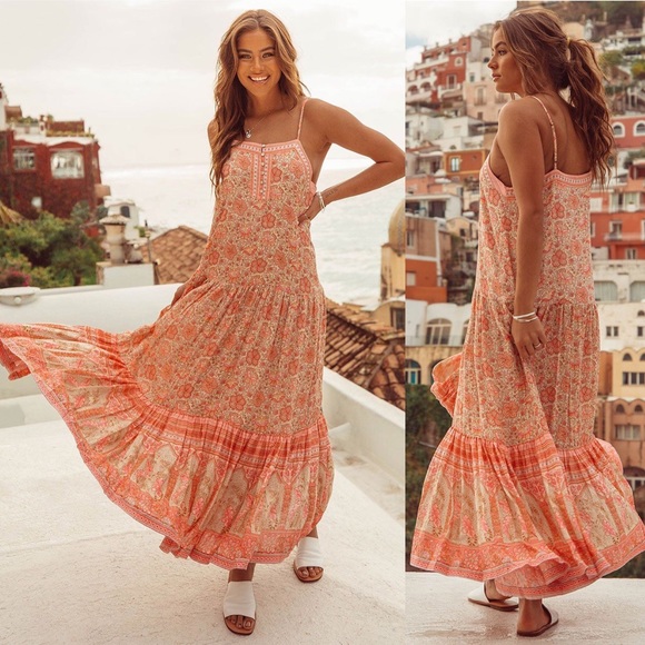 poinciana strappy maxi dress